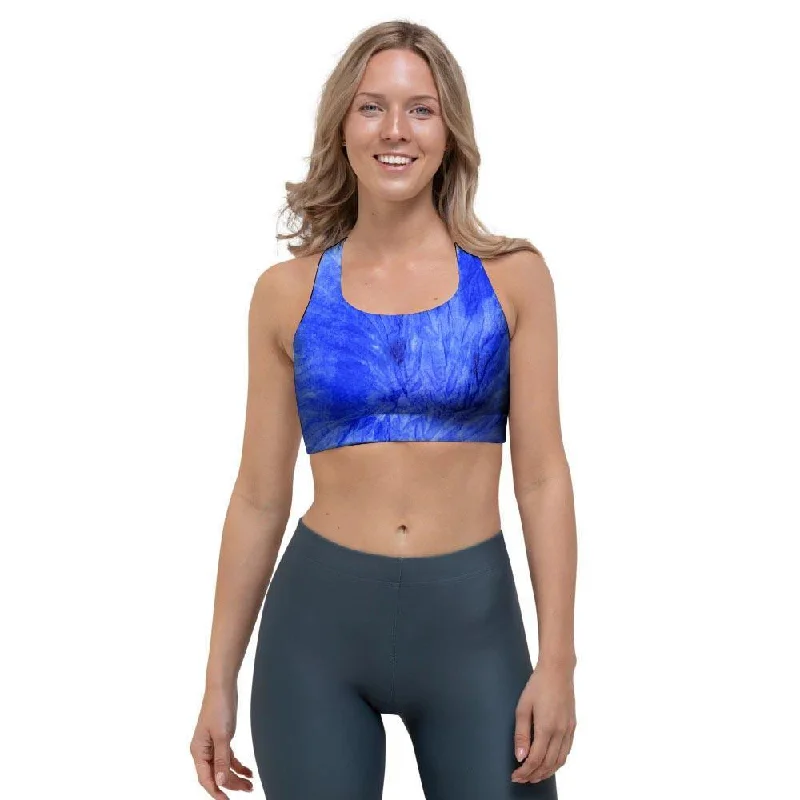 Blue Tie Dye Print Sports Bra Soft Mesh Bra