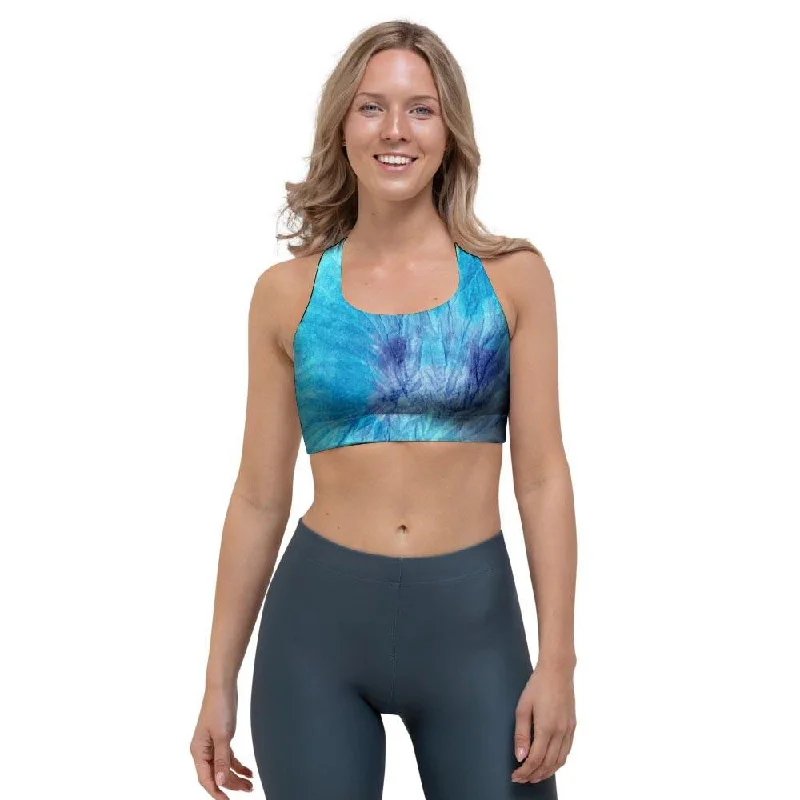 Blue Tie Dye Sports Bra Push-Up Padded Bra