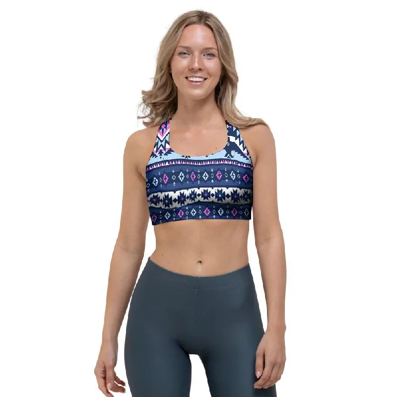 Blue Tribal Aztec Eagles Sports Bra Daily Comfort Bra