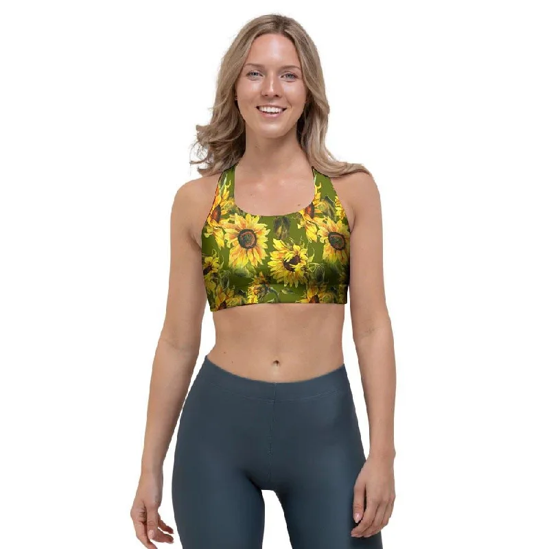 Botanical Sunflower Sports Bra High Support Sports Bra