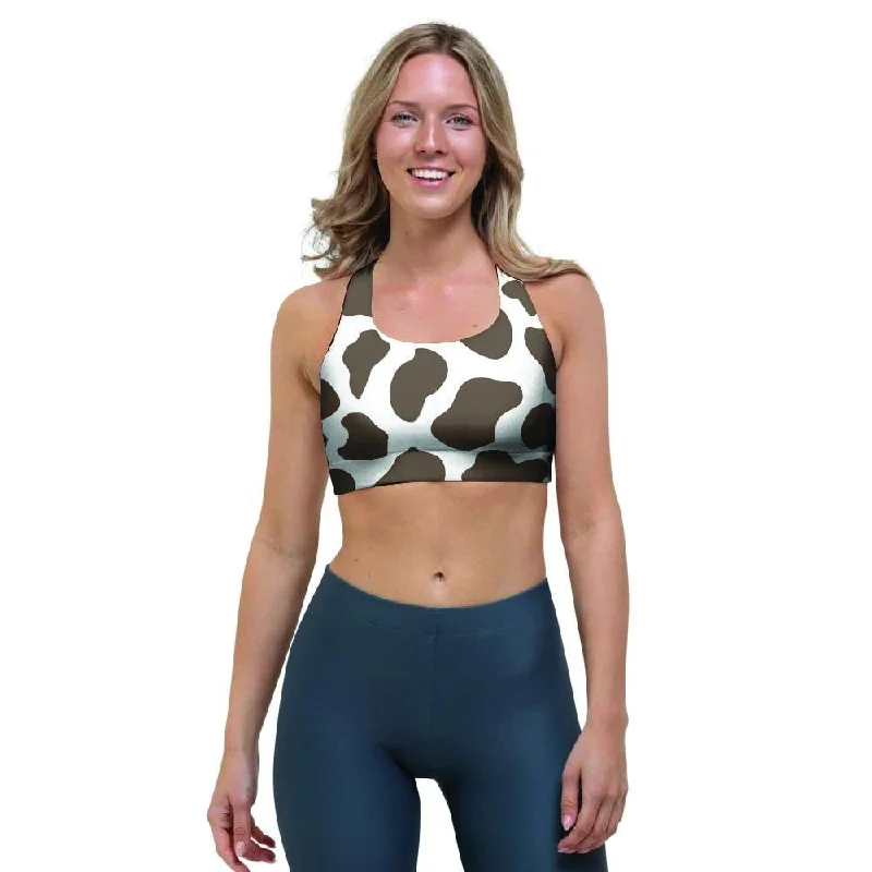 Brown And White Cow Print Sports Bra Sleek Sports Bra