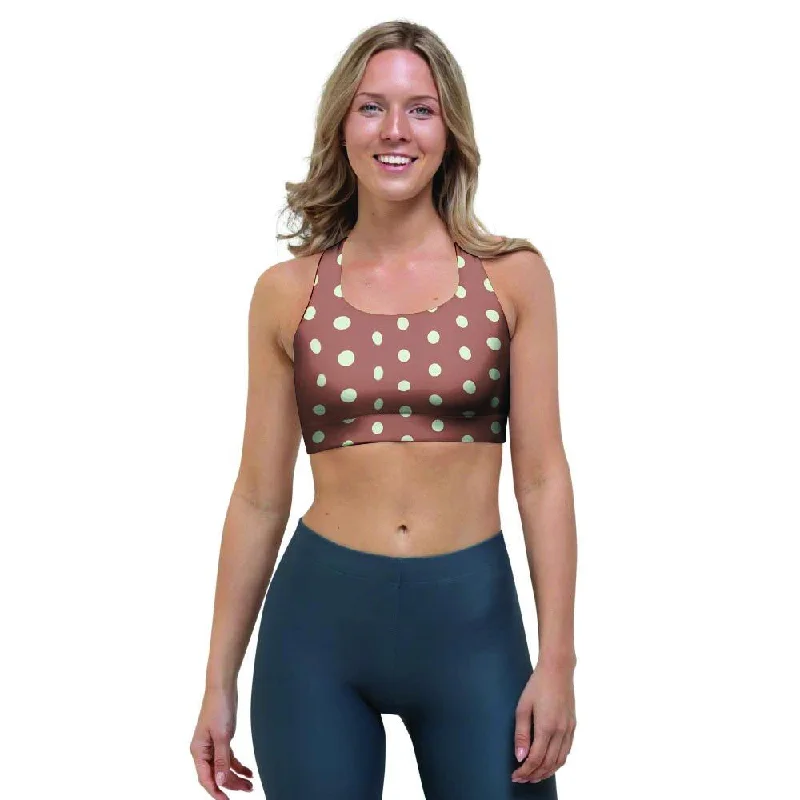 Brown And White Polka Dot Sports Bra Multi-Way Bra Design