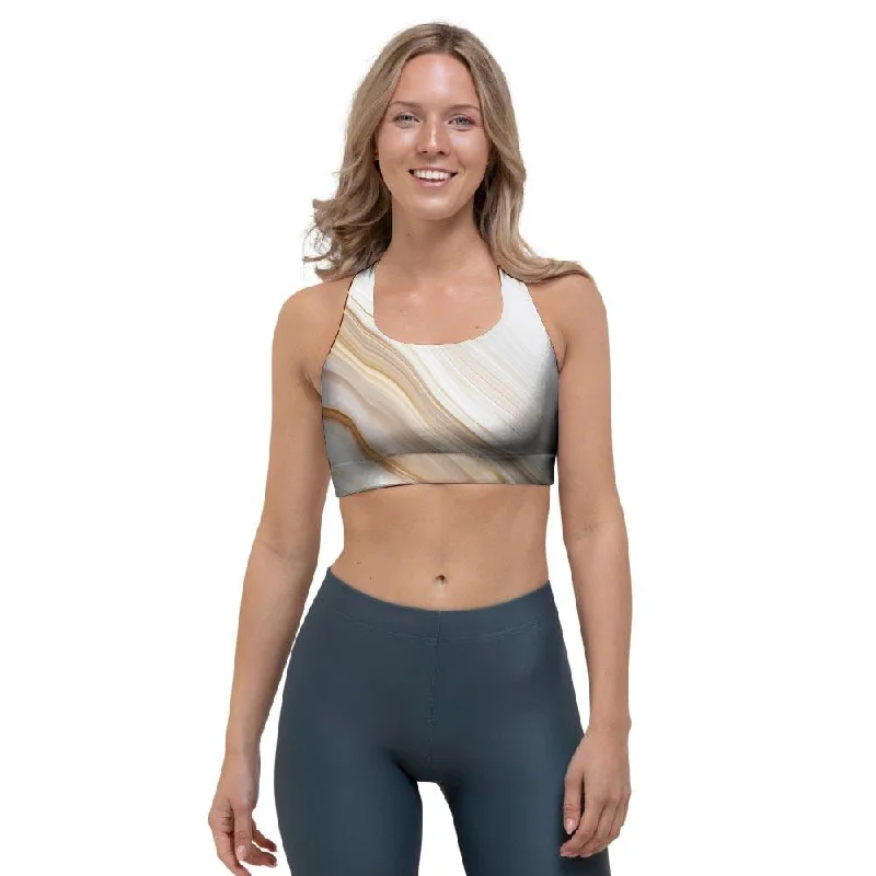 Brown Beige Marble Sports Bra Seamless Fit Bra