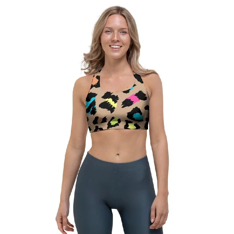 Brown Colorful Cheetah Print Sports Bra Ultra-Light Bra