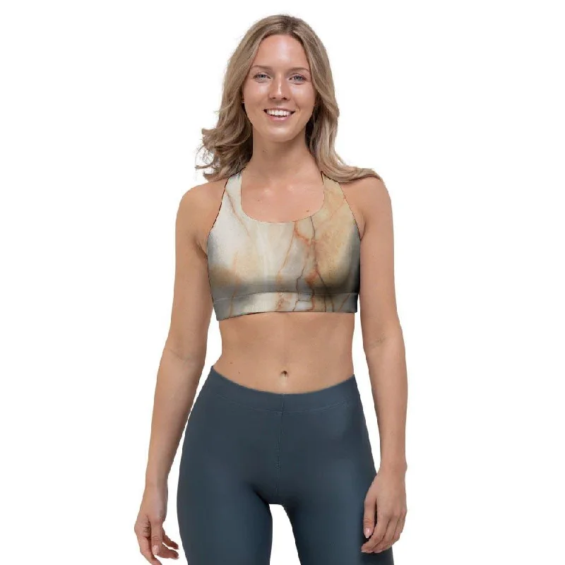 Brown Marble Sports Bra Padded Push-Up Bra