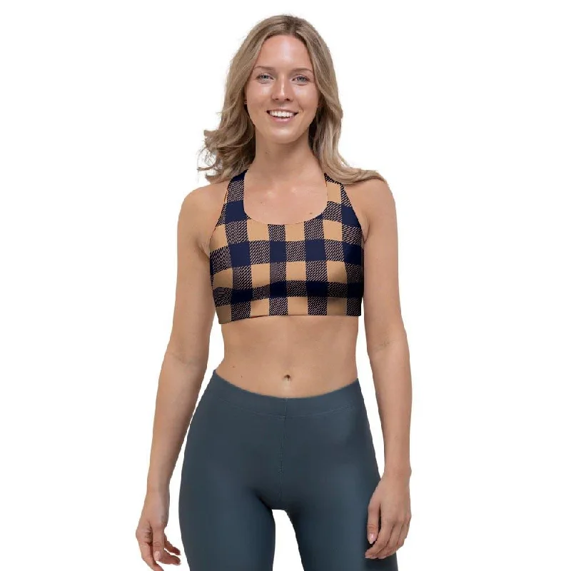 Brown Plaid Sports Bra Contour Bra Style