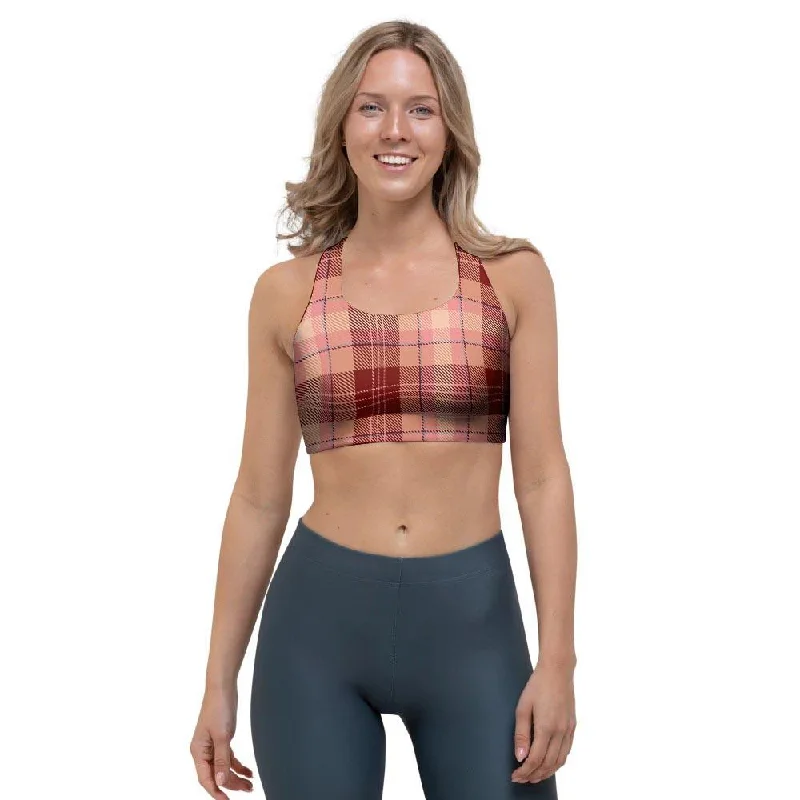 Brown Plaid Tartan Sports Bra Seamless Sports Bra