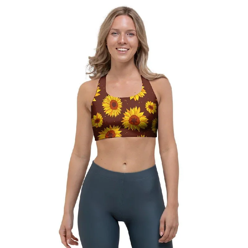 Brown Sunflower Sports Bra Full Support Bra