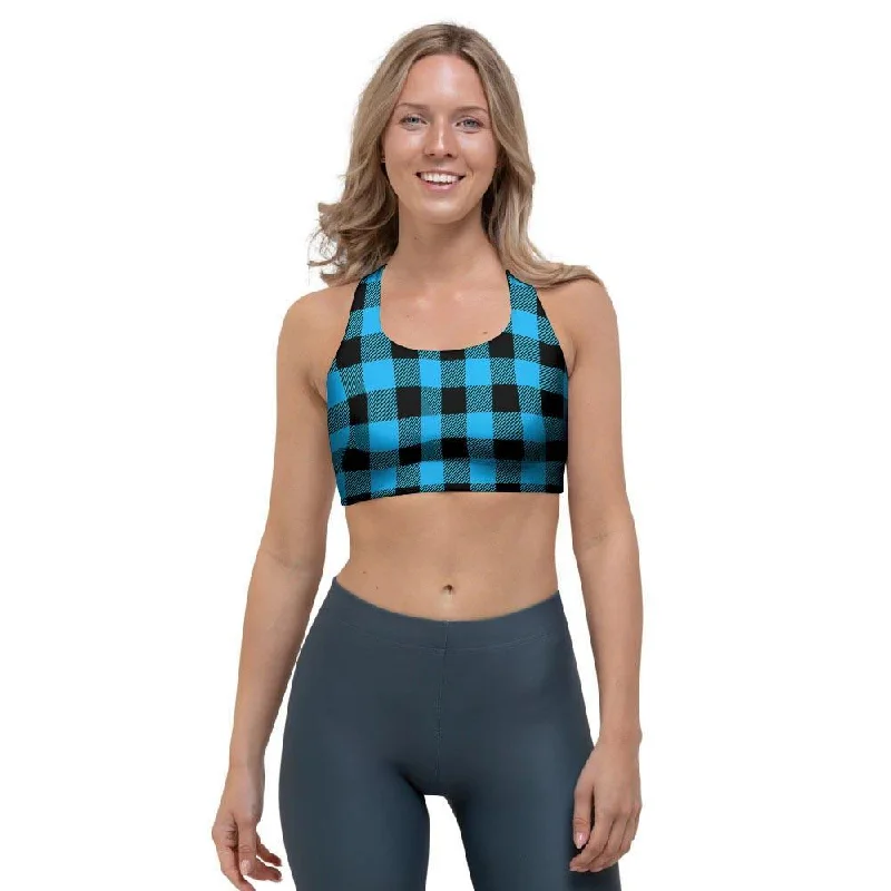 Buffalo Plaid Blue Print Sports Bra Sexy Lace Bralette