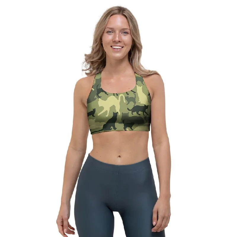 Cat Camouflage Print Sports Bra Light Padded Bra