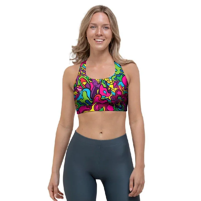 Cat Hippie Psychedelic Sports Bra Breathable Wireless Bra