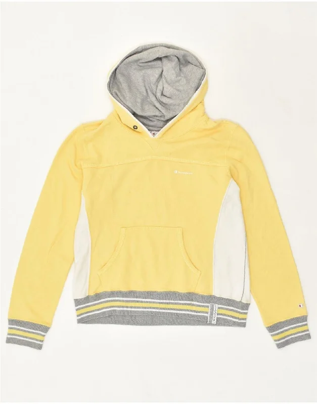 CHAMPION Womens Heritage Classics Hoodie Jumper UK 14 Medium Yellow Hoodie with Drawcord Adjustable Secure