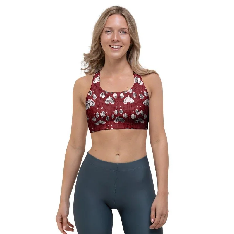 Christmas Ugly Paw Sports Bra Breathable Full Coverage