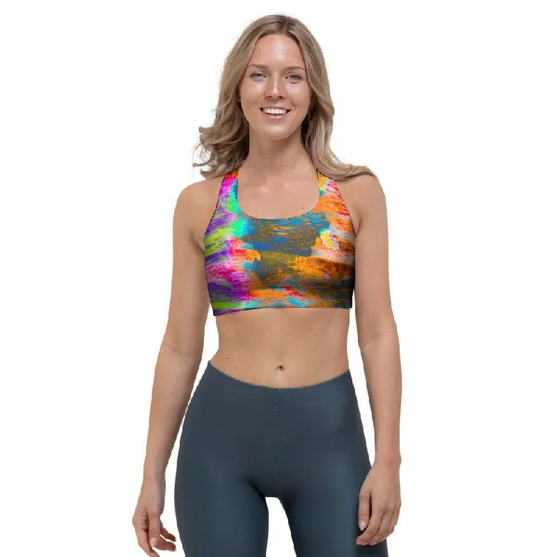 Colorful Abstract Tie Dye Sports Bra Comfortable Lounge Bra