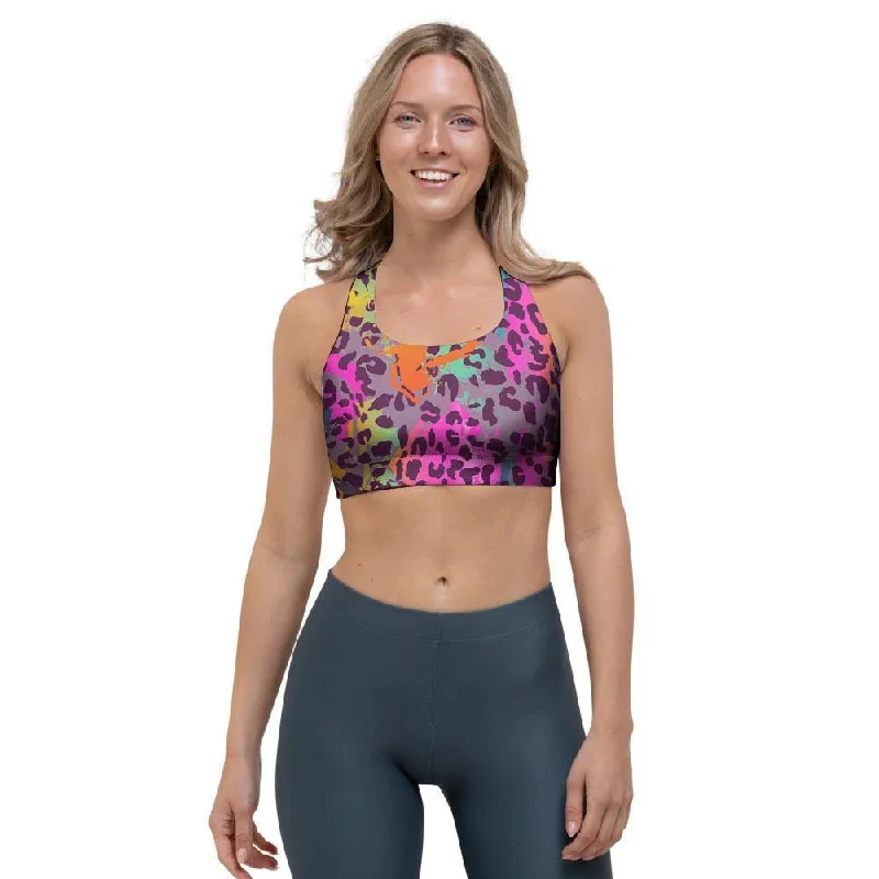 Colorful Leopard Sports Bra Soft Lace Bra