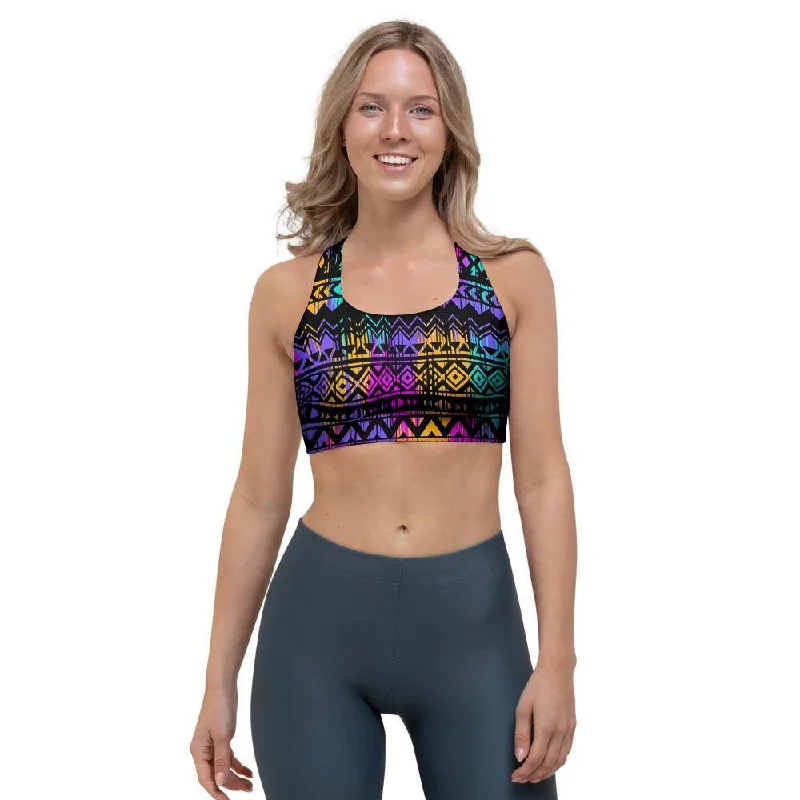 Colorful Native Aztec Geometric Sports Bra Comfort Fit Bralette