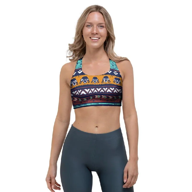 Colorful Neon Ethic Aztec Maya Print Sports Bra High-Cut Bra Design