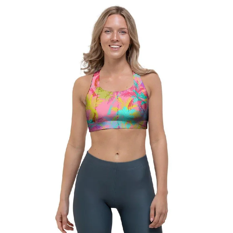 Colorful Palm Tree Hawaiian Print Sports Bra Supportive Sports Bra