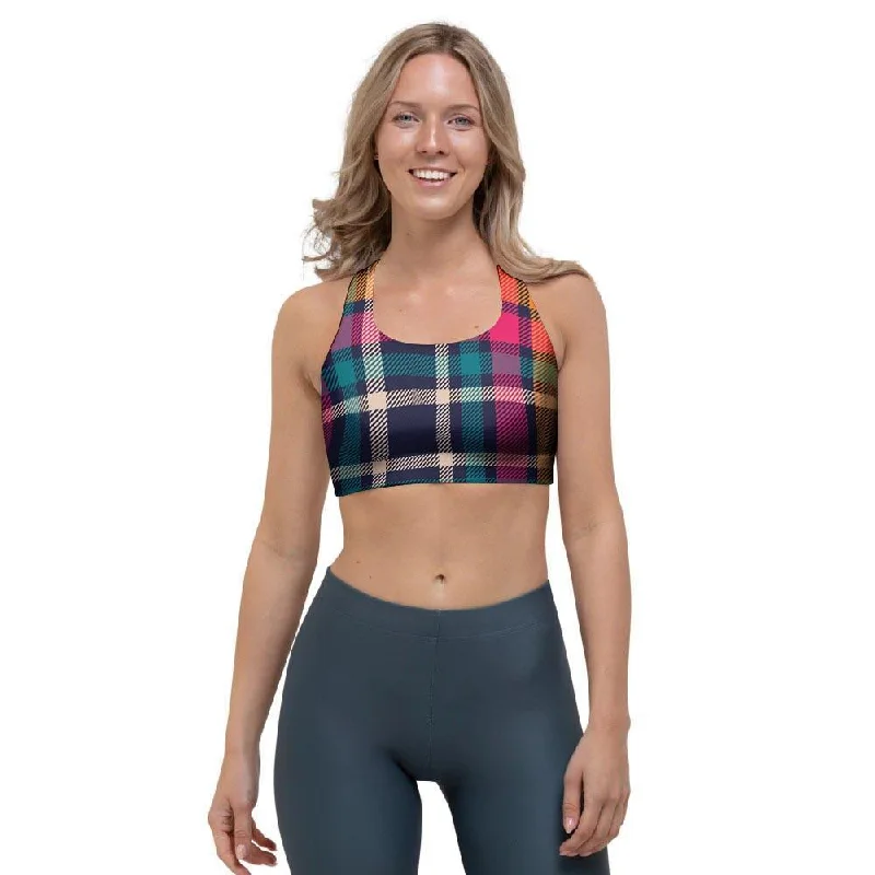 Colorful Plaid Tartan Sports Bra Soft Strapless Bra