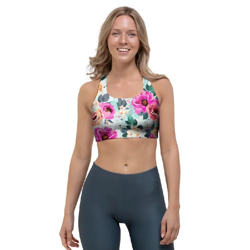 Colorful Rose Floral Sports Bra Light Seamless Bra