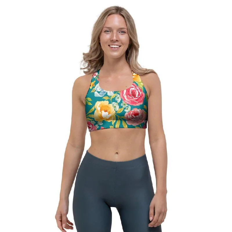 Colorful Rose Flower Sports Bra Simple Wireless Bra