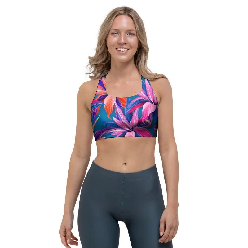 Cordyline Tropical Floral Print Sports Bra Seamless Sports Bra