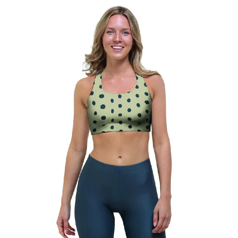 Cream And Black Polka Dot Print Sports Bra Simple Wireless Bra