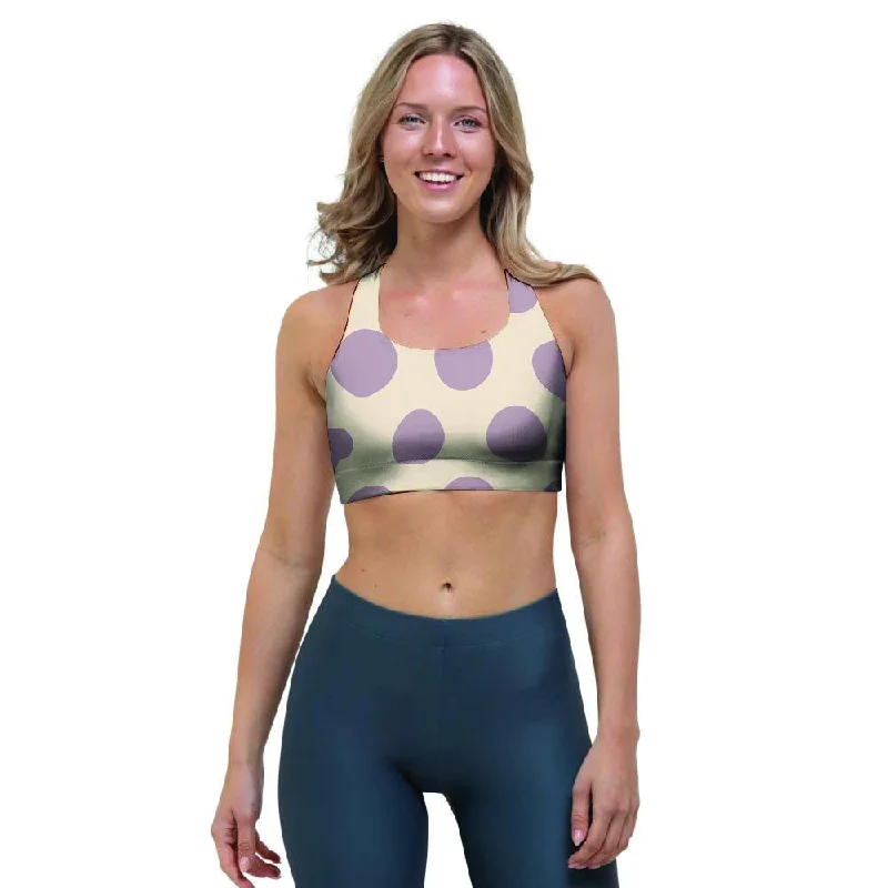 Cream And Brown Polka Dot Sports Bra Trendy Lace Bra