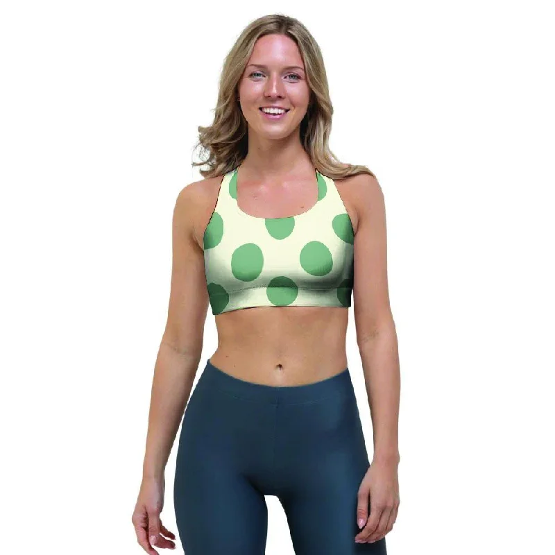 Cream And Emerald Polka Dot Sports Bra Soft Mesh Bralette