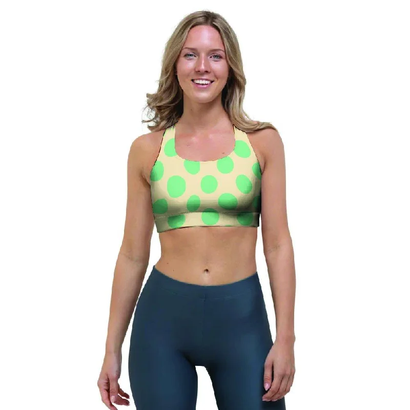 Cream And Teal Polka Dot Sports Bra Chic Satin Bra