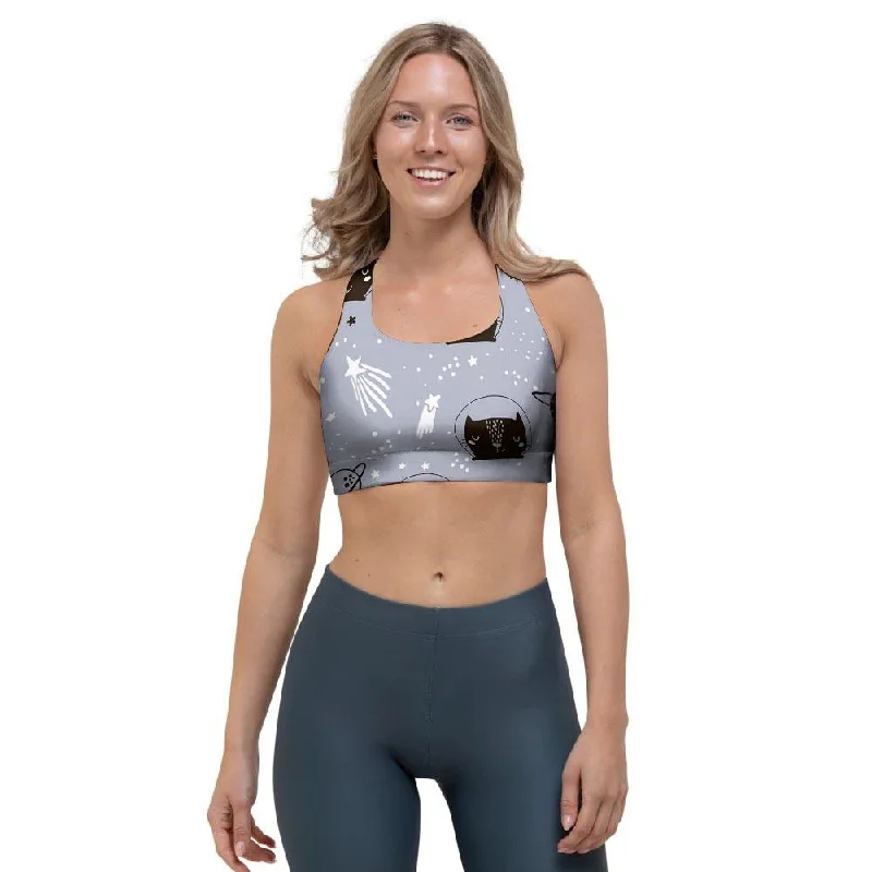 Cute Astronaut Cat Print Sports Bra Supportive Wireless Bra