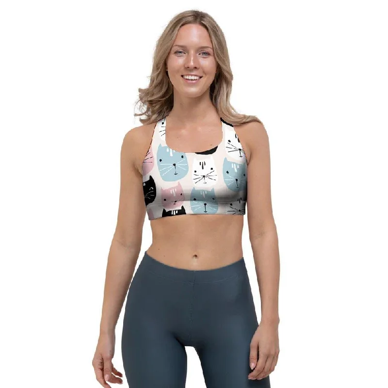 Cute Cat Face Print Sports Bra Soft Cotton Bra