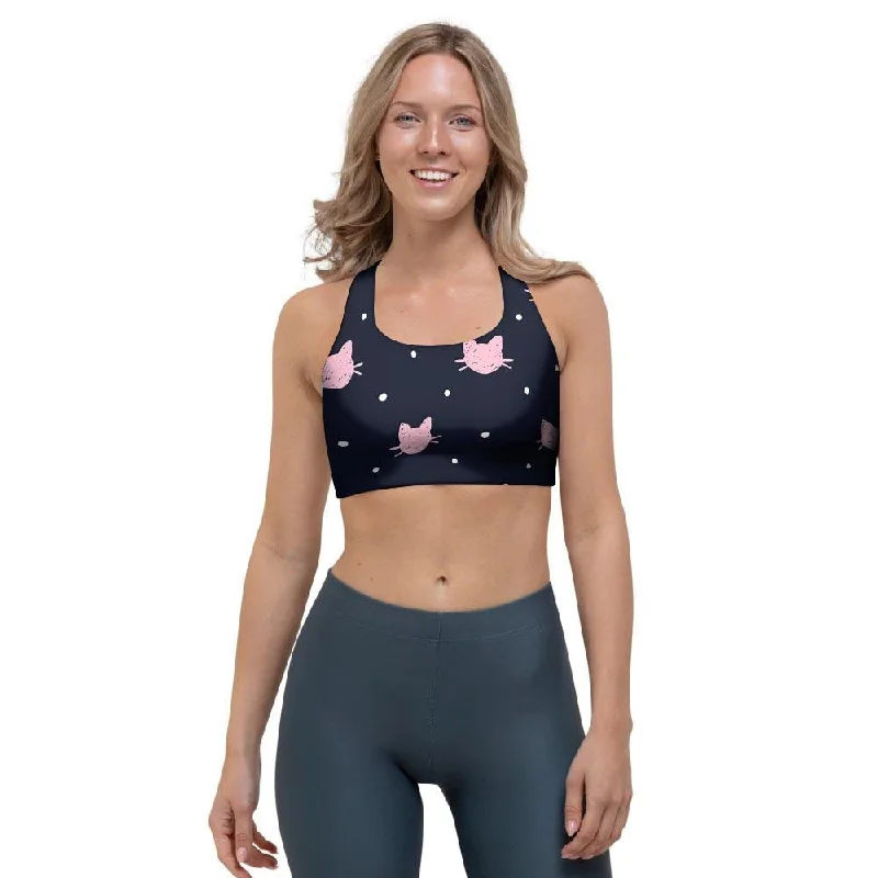 Cute Cat Polka Dot Print Sports Bra Smooth Push-Up Bra