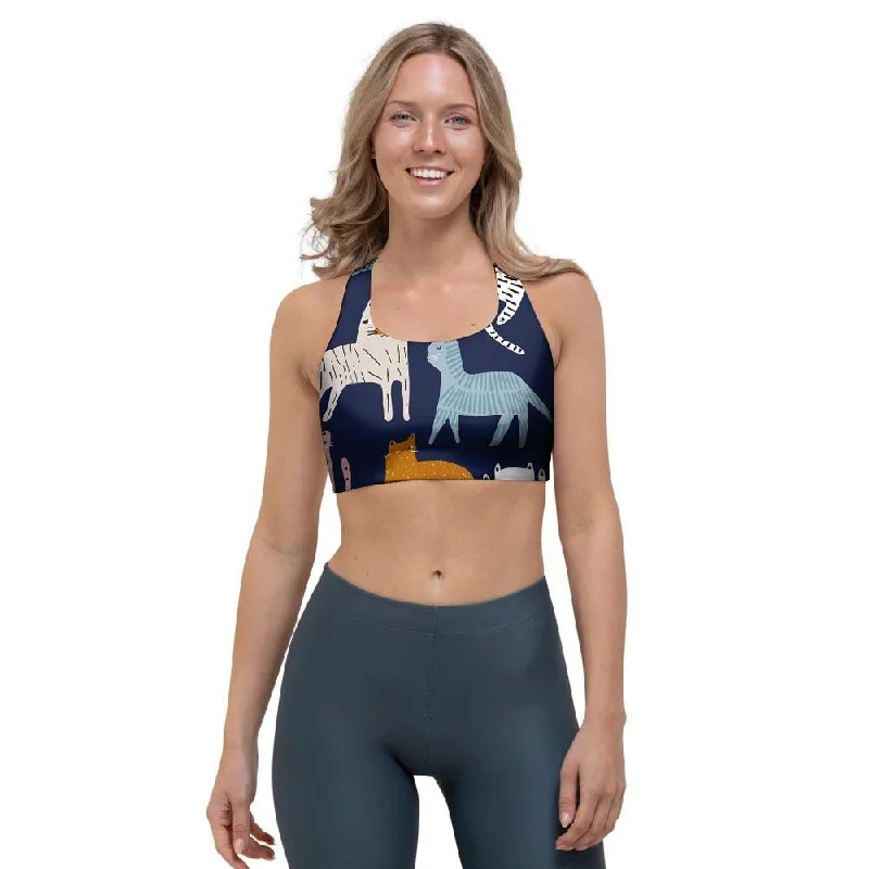 Cute Cat Style Print Sports Bra Stretchy Full Coverage