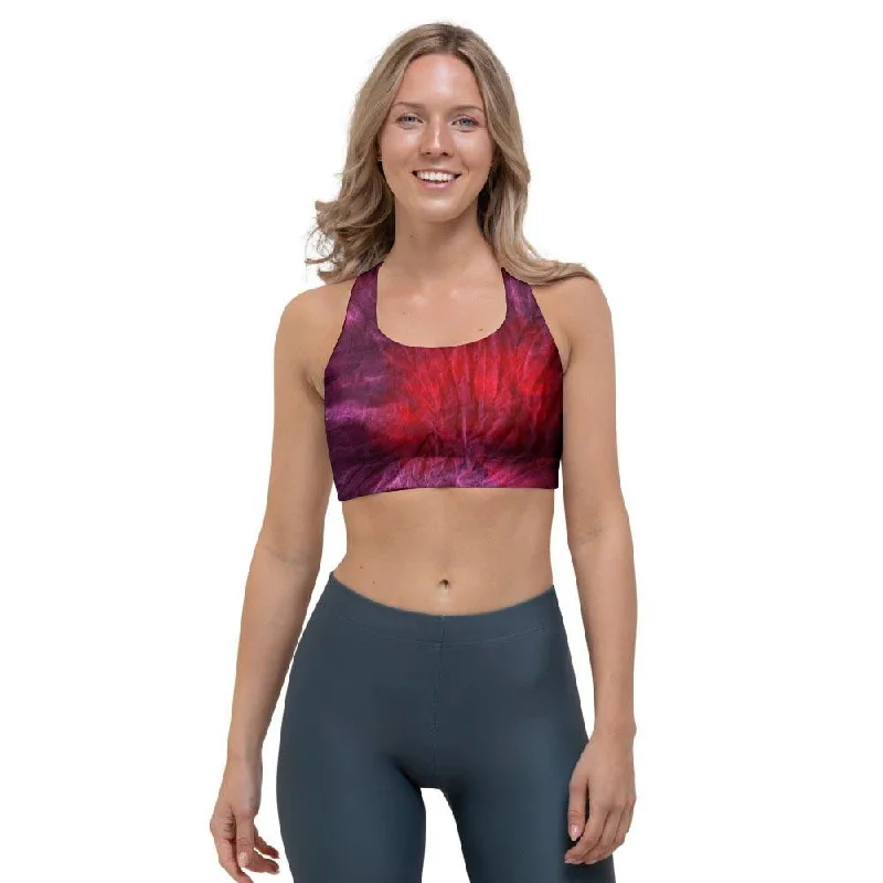 Dark Red Tie Dye Sports Bra Soft Cotton Bra