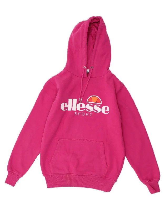 ELLESSE Womens Graphic Hoodie Jumper UK 8 Small Pink Cotton Hoodie with Lining Warm Insulated