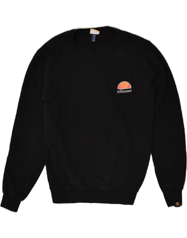 ELLESSE Womens Sweatshirt Jumper UK 8 Small  Black Cotton Hoodie with Hem Applique Textured Unique