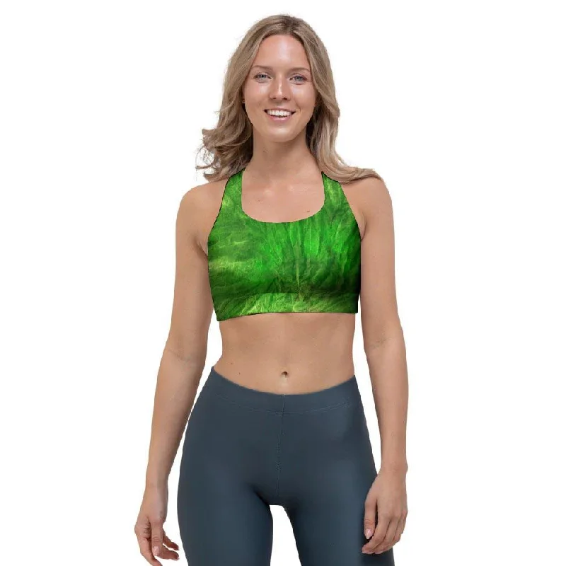 Emerald Green Tie Dye Sports Bra Feminine Lace Bra