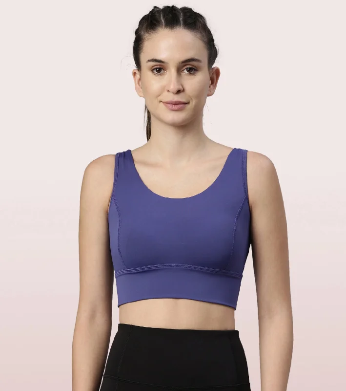 Longline Sports Bra – Solid | Scoop Neck Line High Impact Dry Fit Sports Bra Held-in Fit Cozy Sleep Bra