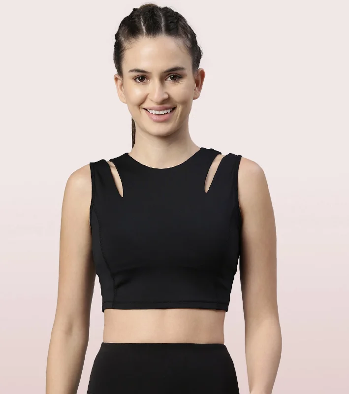 Shelf Bra Crop Vest | Crew Neck Vest With In-Built Shelf Bra Support Lace-Trimmed Bra