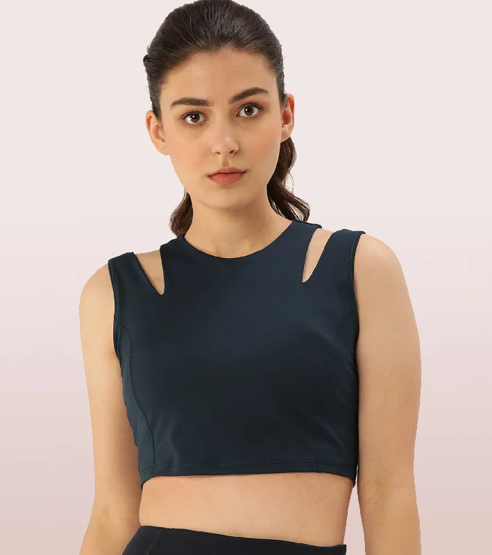 Shelf Bra Crop Vest | Crew Neck Vest With In-Built Shelf Bra Support & Removable Padding Adjustable Comfort Bra