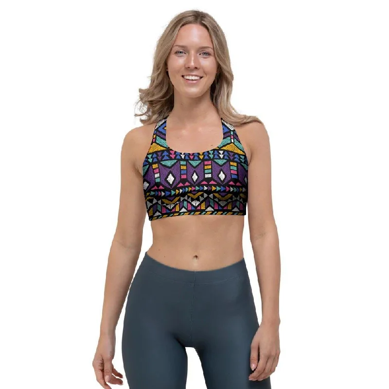 Ethic Aztec Geometric Art Print Sports Bra Versatile Bralette Set