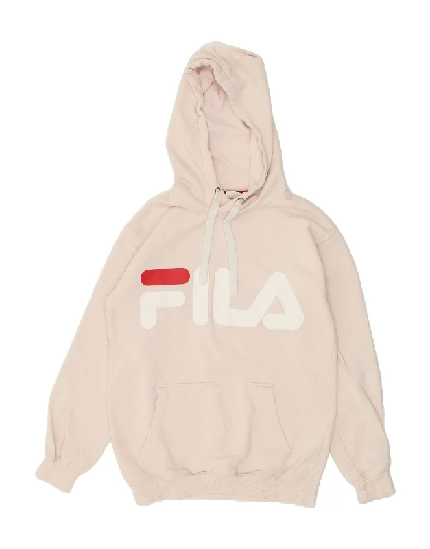 FILA Womens Graphic Hoodie Jumper XS Pink Cotton Hoodie with Stripes Bold Sporty