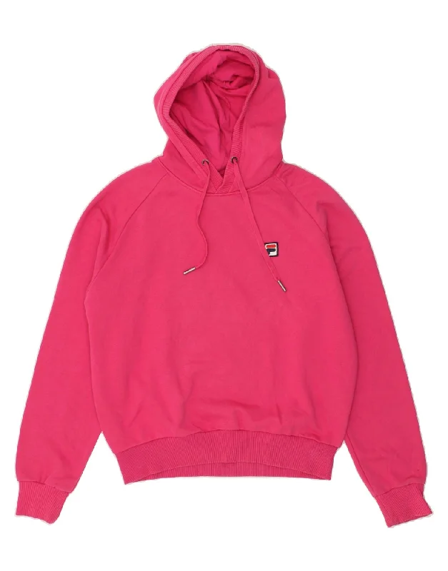 FILA Womens Hoodie Jumper UK 14 Medium Pink Cotton Hoodie with Toggle Buttons Decorative Unique