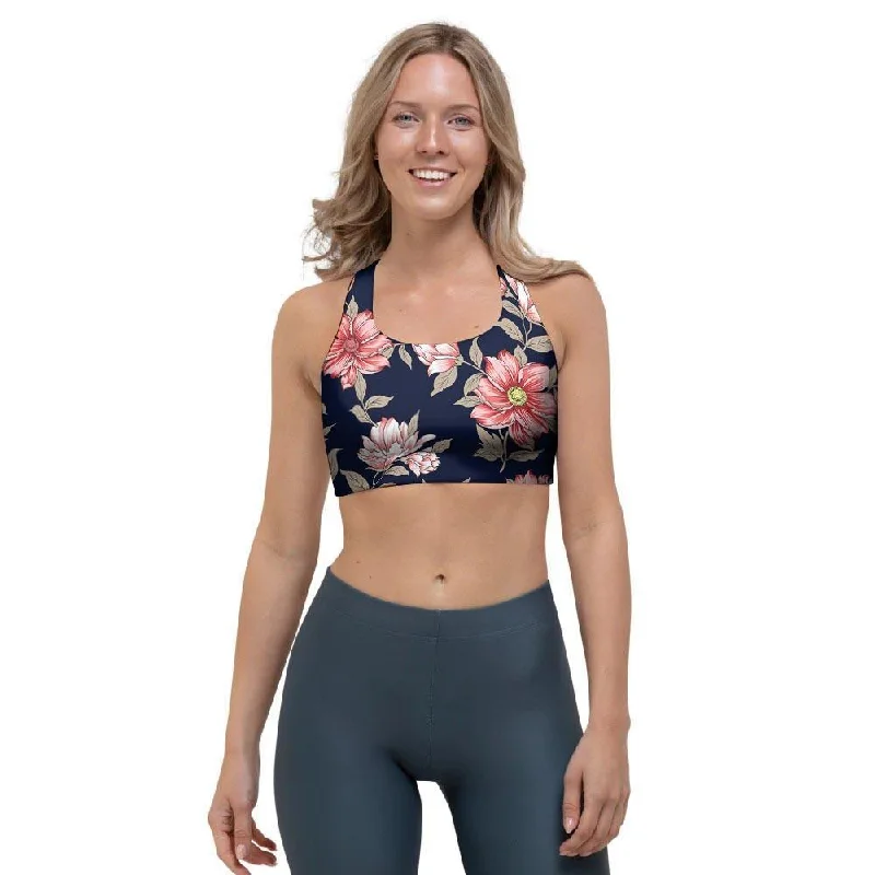 Floral Rose Print Sports Bra Soft Stretch Bra