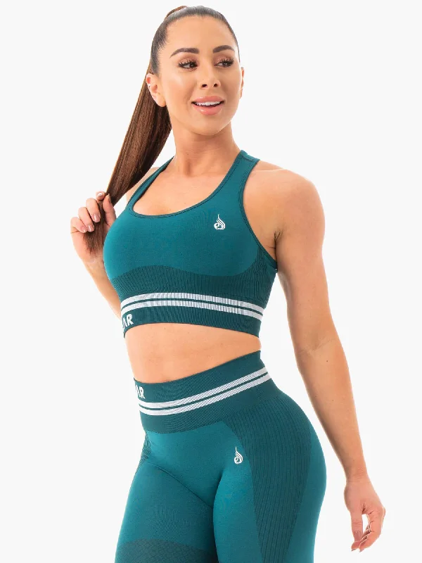 Freestyle Seamless Longline Sports Bra - Emerald Green Soft Mesh Bra