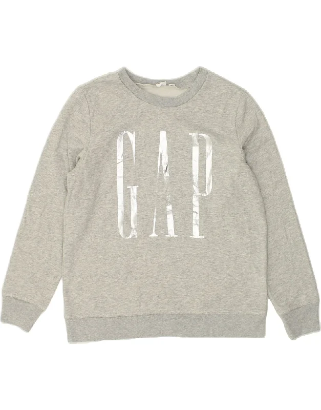 GAP Womens Graphic Sweatshirt Jumper UK 10 Small Grey Cotton Hoodie with Full-Zip Functional Layering