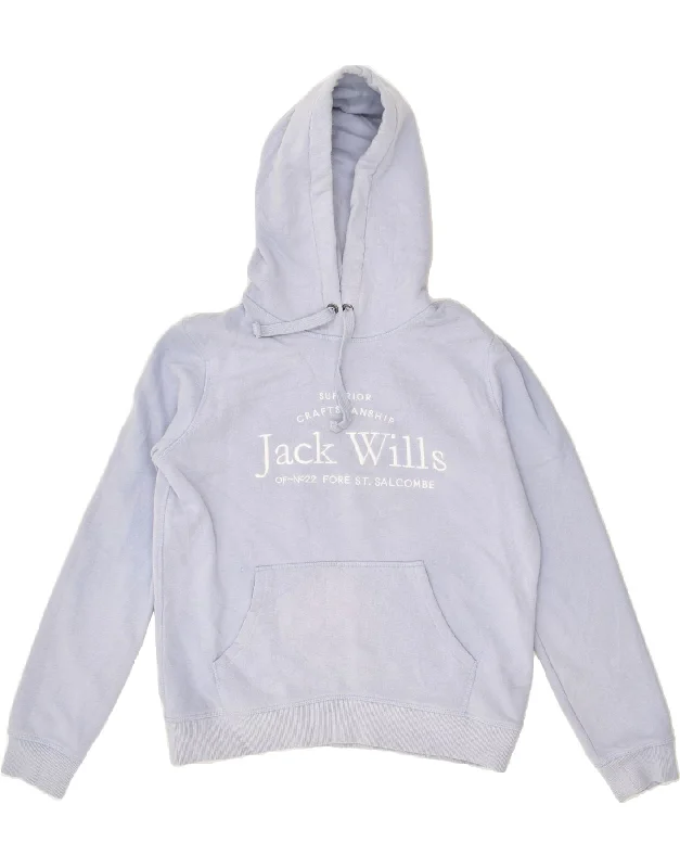 JACK WILLS Womens Oversized Graphic Hoodie Jumper UK 10 Small Purple Hoodie with Elastic Waist Stretchable Comfortable