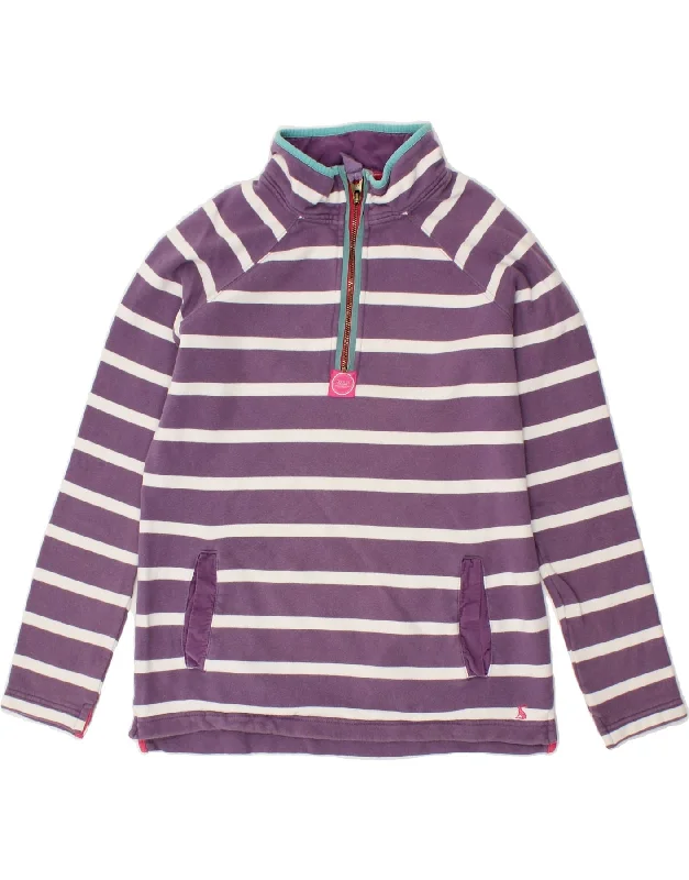 JOULES Womens Loose Fit Zip Neck Sweatshirt Jumper UK 8 Small Purple Hoodie with Hem Fringe Bohemian Relaxed