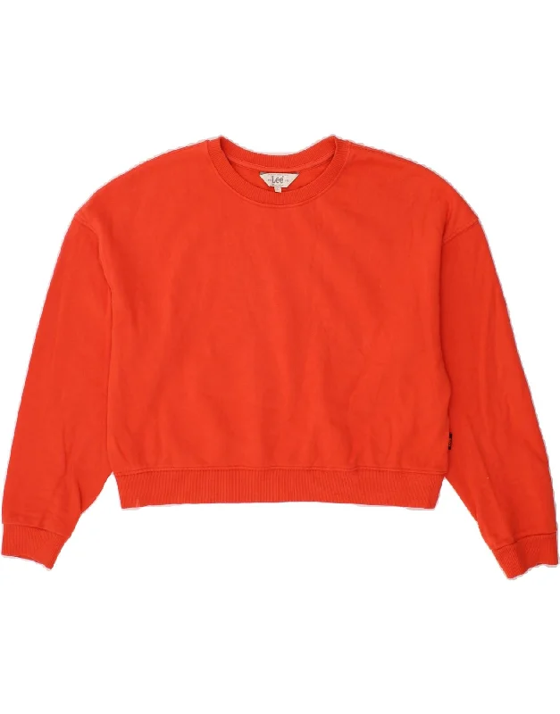 LEE Womens Crop Regular Fit Sweatshirt Jumper UK 16 Large Orange Cotton Hoodie Dress Longline Feminine